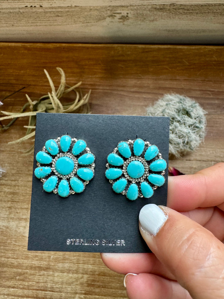 Cluster earrings stud - sterling silver and turquoise earrings Shopify Collective The Bijoux FAB Jewelry The Bijoux FAB Jewelry
