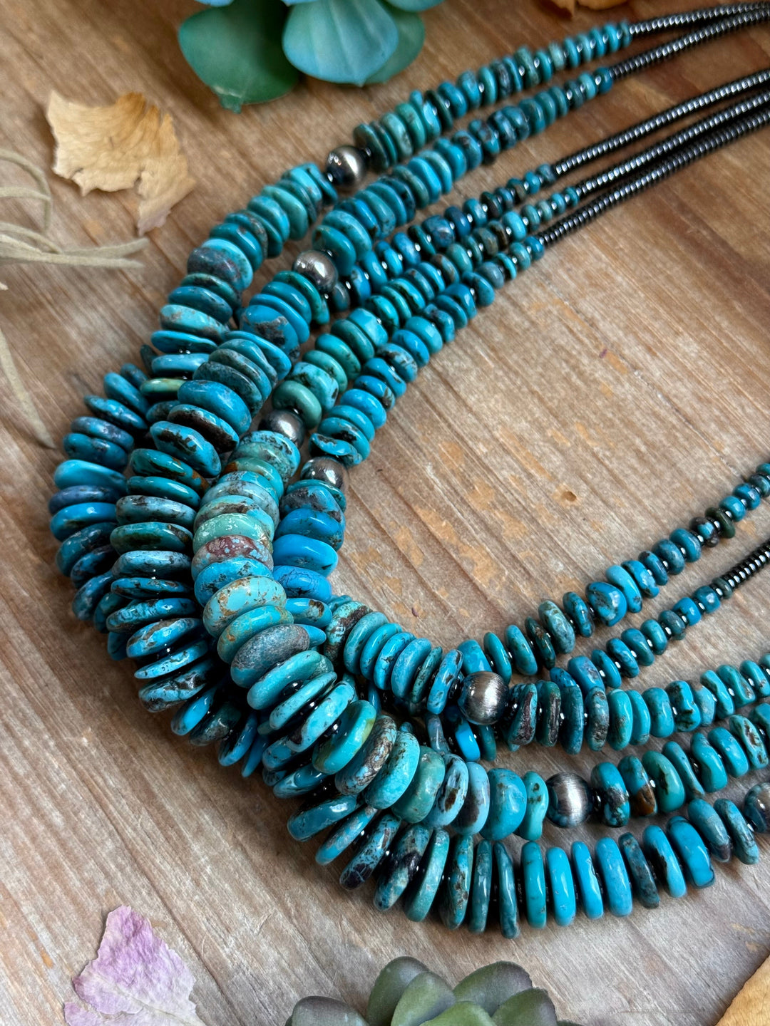 Dark Blue Turquoise Graduated Necklace with Sterling Silver Pearls & Hematite – 23” Necklaces Shopify Collective The Bijoux FAB Jewelry The Bijoux FAB Jewelry