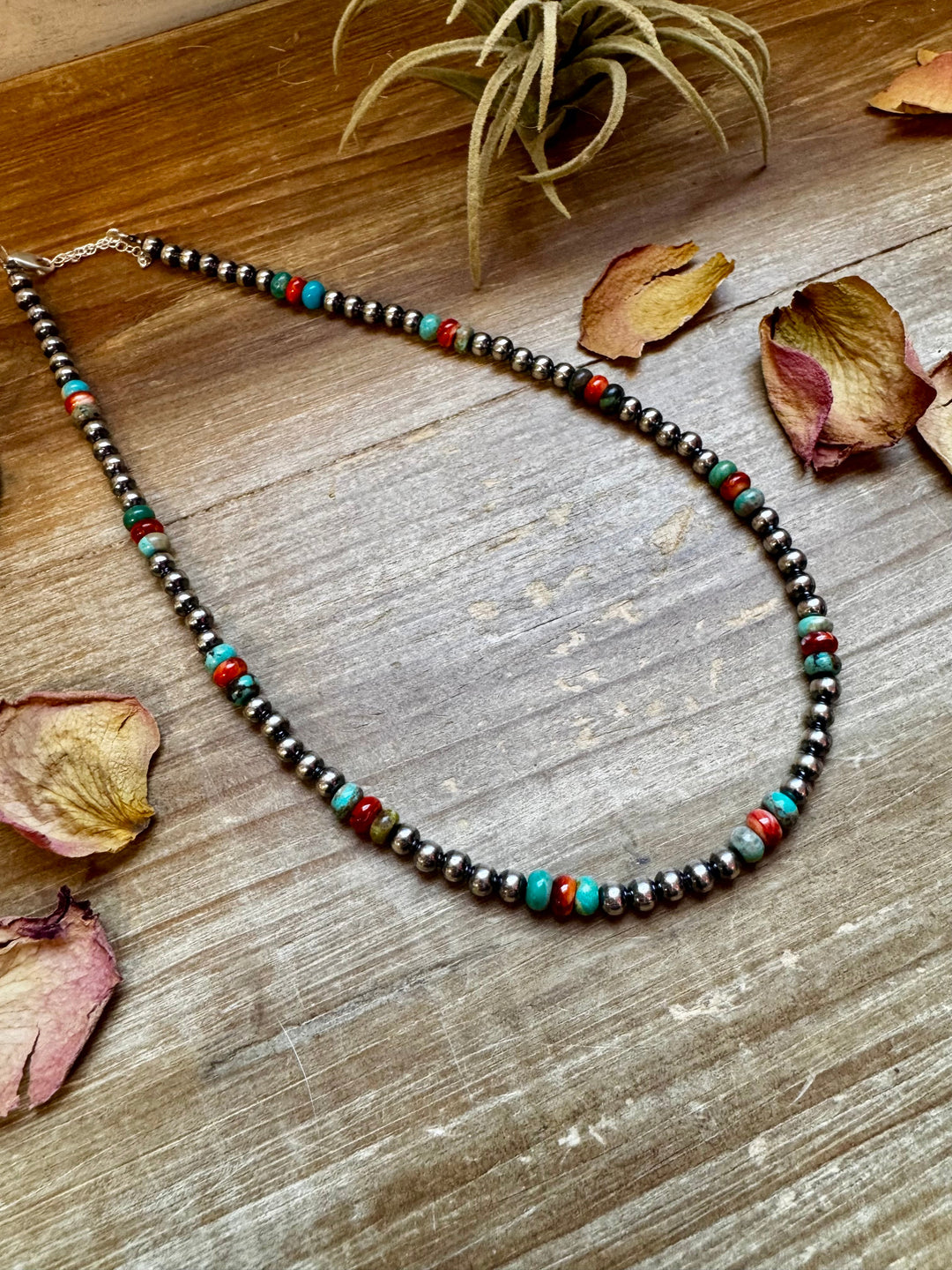 18-Inch Sterling Silver Pearl Necklace – Mixed Turquoise & Spiny Oyster (5mm) Necklaces Shopify Collective The Bijoux FAB Jewelry The Bijoux FAB Jewelry