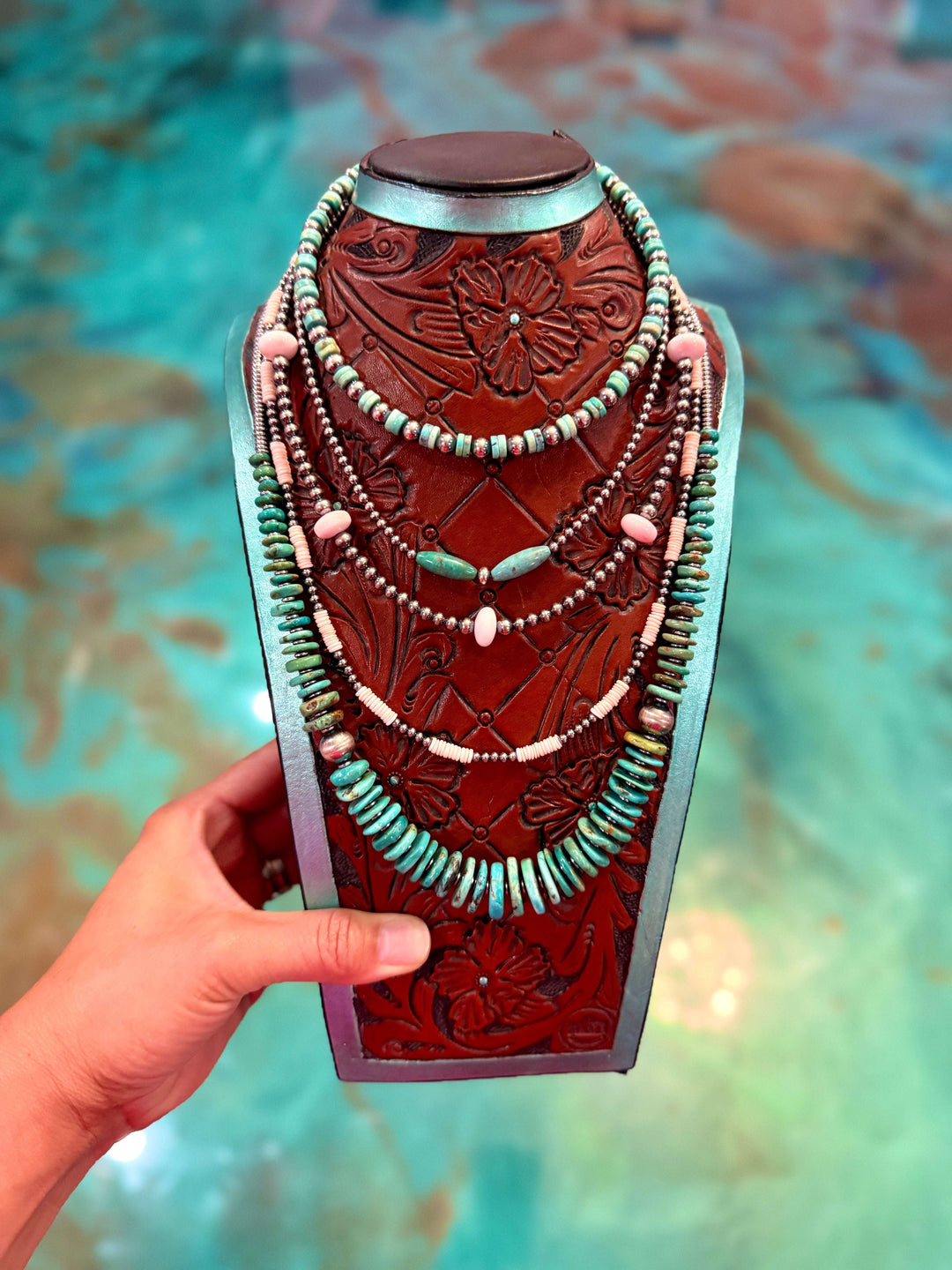 Pink Conch & Turquoise Necklace Stack – 5 Piece Set set Shopify Collective The Bijoux FAB Jewelry The Bijoux FAB Jewelry