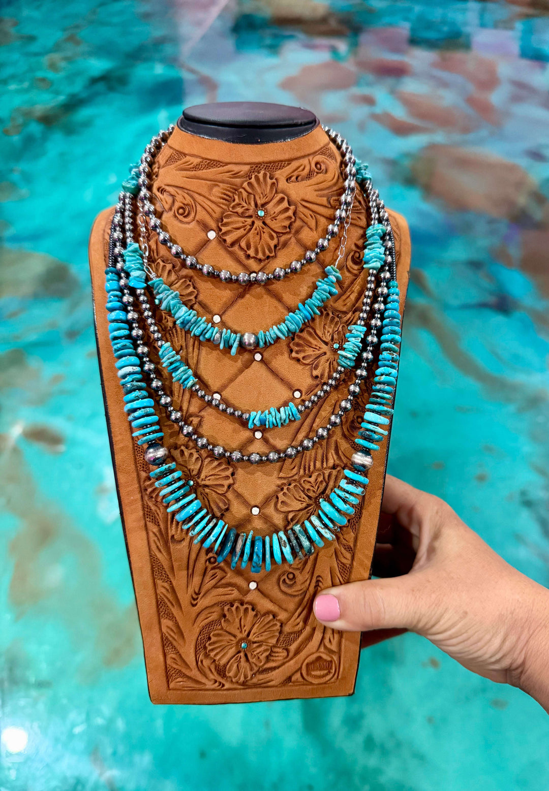 Blue Turquoise & Sterling Silver Stack (5-Piece Set) set Shopify Collective The Bijoux FAB Jewelry The Bijoux FAB Jewelry