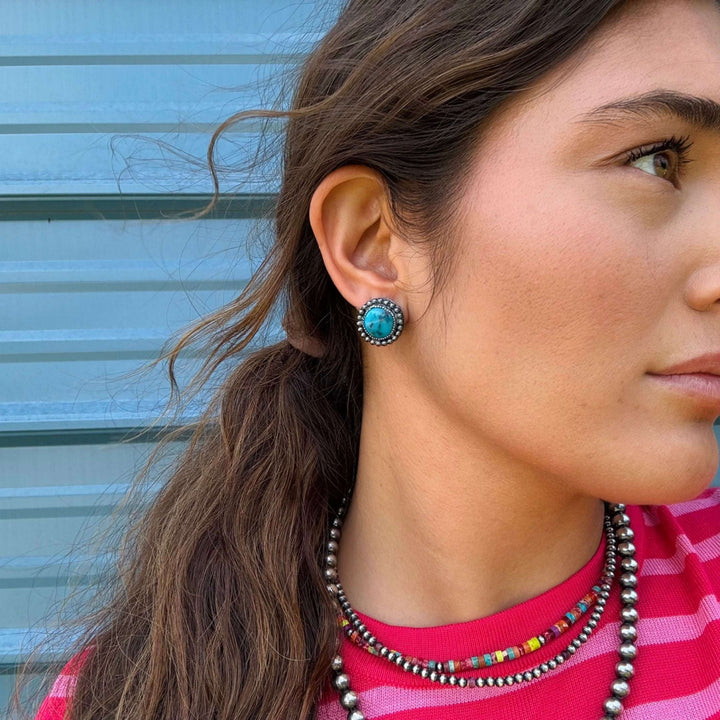MJ Round Turquoise Stud Earrings Earrings Shopify Collective The Bijoux FAB Jewelry The Bijoux FAB Jewelry
