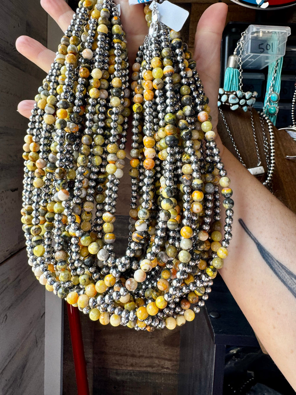 18-Inch Sterling Silver Pearl & Bumblebee Jasper Necklace Necklaces Shopify Collective The Bijoux FAB Jewelry The Bijoux FAB Jewelry