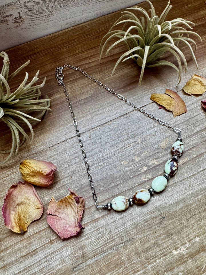 15-Inch Lemon Turquoise & Sterling Saucer Pearl Necklace on Paperclip Chain Necklaces Shopify Collective The Bijoux FAB Jewelry The Bijoux FAB Jewelry