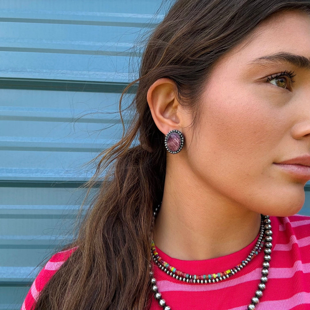 MJ Purple Spiny Oyster Oval Stud Earrings Earrings Shopify Collective The Bijoux FAB Jewelry The Bijoux FAB Jewelry