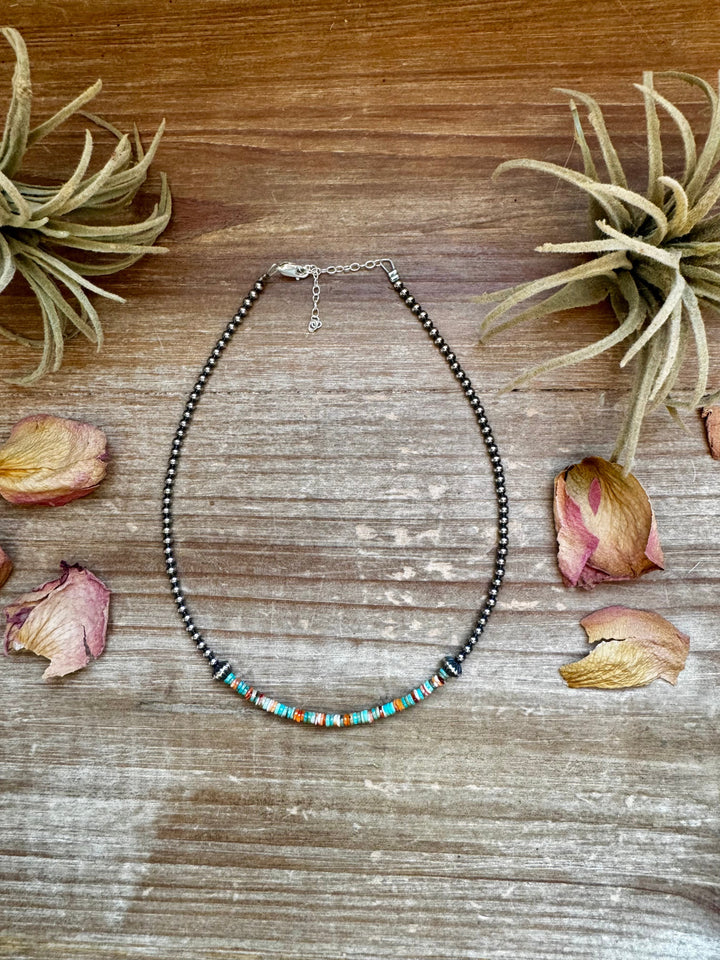 Sterling Silver Pearl Choker with Turquoise & Spiny Oyster Heishi Choker Shopify Collective The Bijoux FAB Jewelry The Bijoux FAB Jewelry