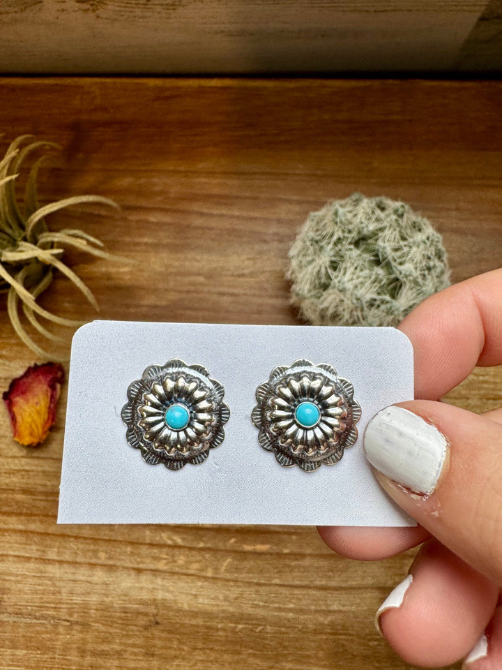Round stud earrings with Kingman turquoise - sterling silver Earrings Shopify Collective The Bijoux FAB Jewelry The Bijoux FAB Jewelry