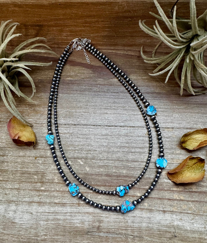 Golden Hill Turquoise & Sterling Silver Pearl Necklace – 16" + Extender Necklaces Shopify Collective The Bijoux FAB Jewelry The Bijoux FAB Jewelry