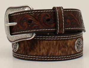 YOUTH BROWN CALF HAIR LEATHER BELT