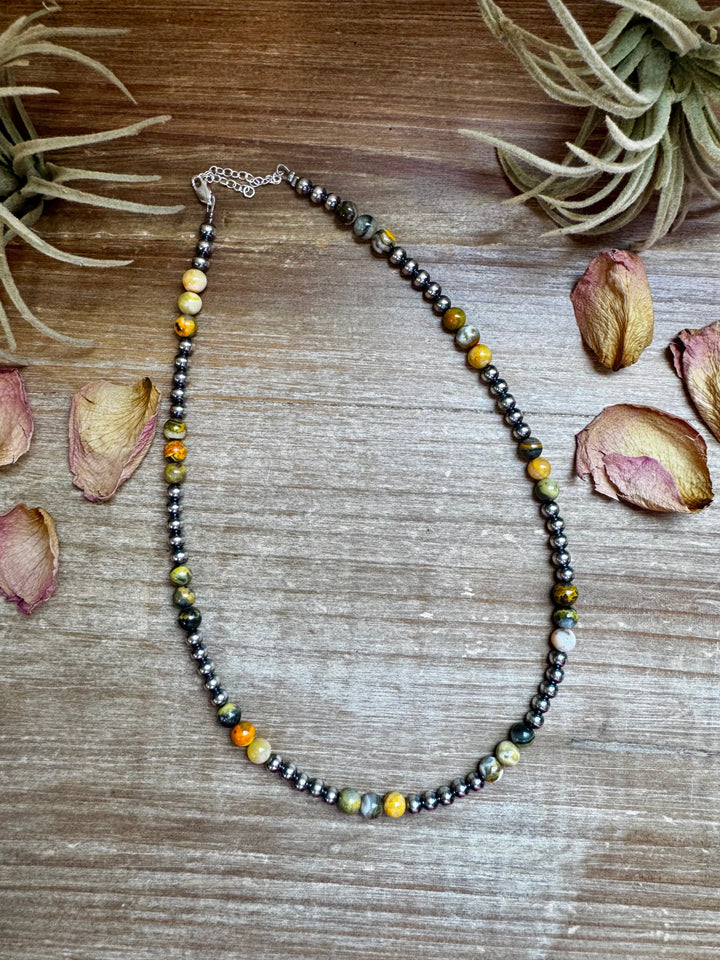 18-Inch Sterling Silver Pearl & Bumblebee Jasper Necklace Necklaces Shopify Collective The Bijoux FAB Jewelry The Bijoux FAB Jewelry
