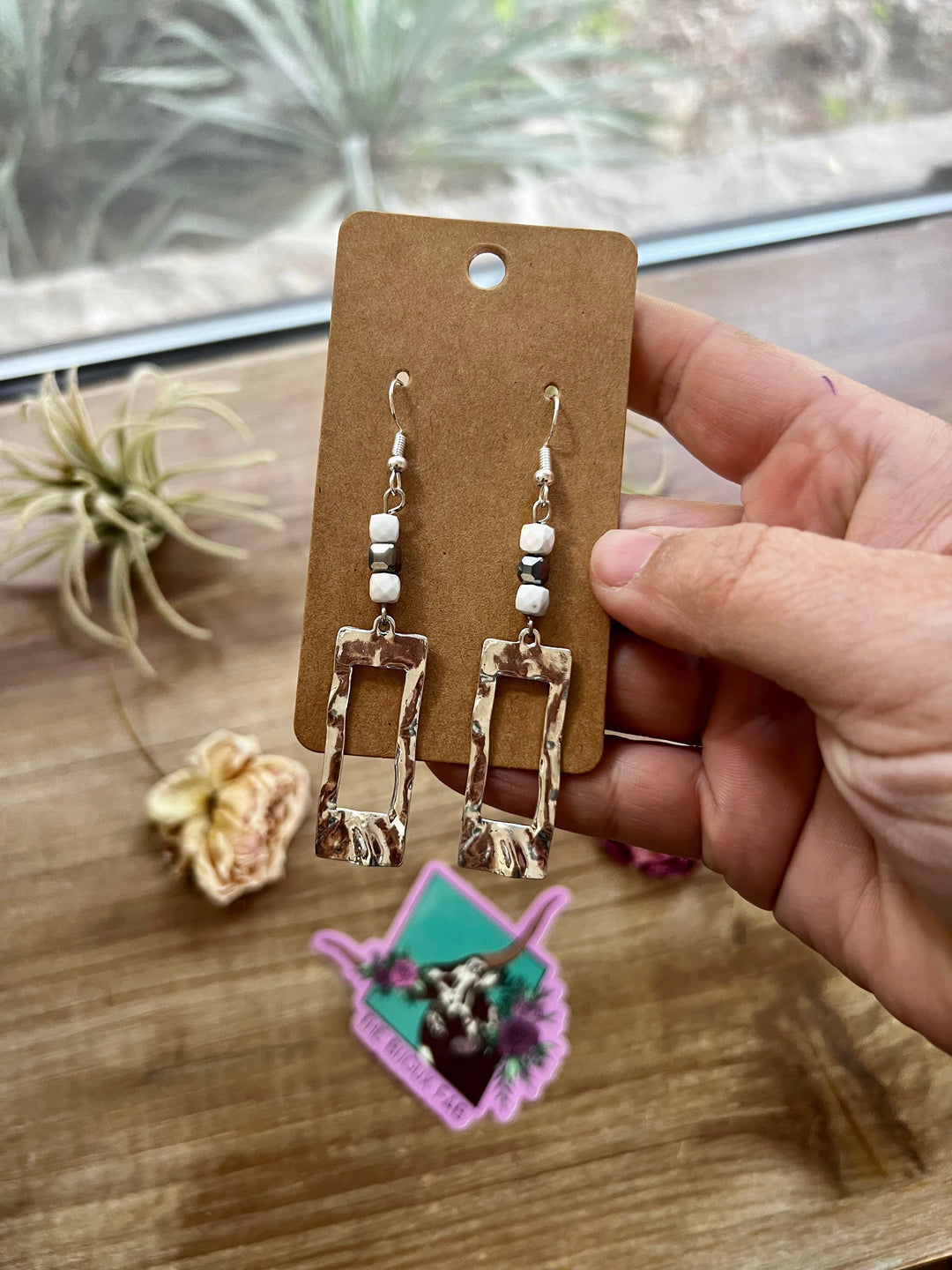 White magensite and terahertz stone dangle earrings Earrings Shopify Collective The Bijoux FAB Jewelry The Bijoux FAB Jewelry