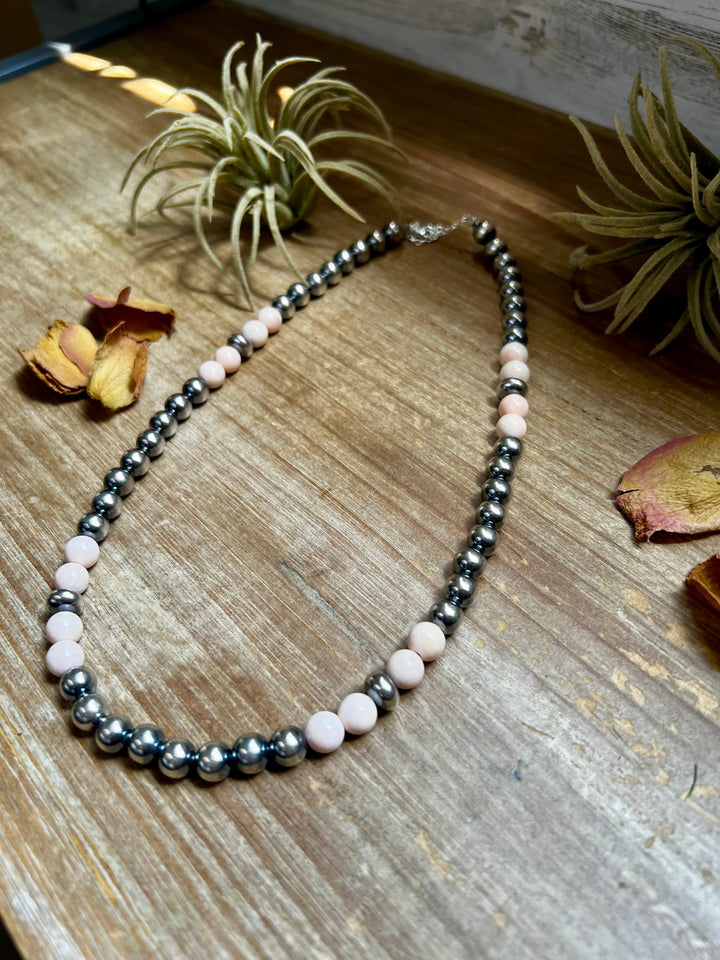 Pink Conch & Sterling Silver Necklace – 8 mm Pearls – 19 Inch + Extender Necklaces Shopify Collective The Bijoux FAB Jewelry The Bijoux FAB Jewelry