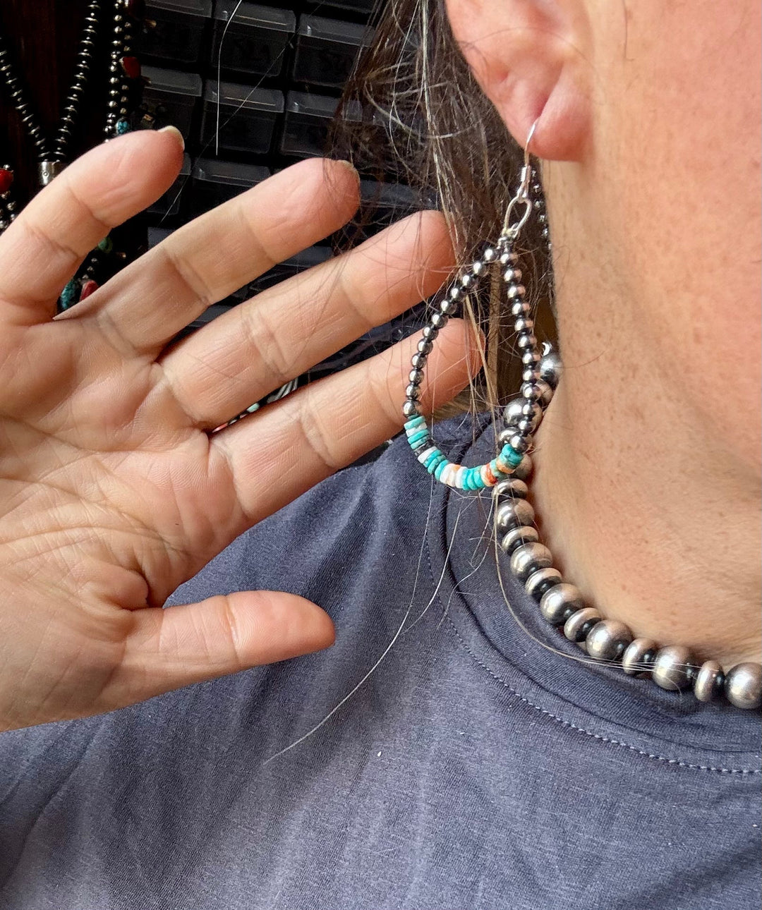 Sterling Silver Pearl & Colorful Heishi Drop Earrings Earrings Shopify Collective The Bijoux FAB Jewelry The Bijoux FAB Jewelry