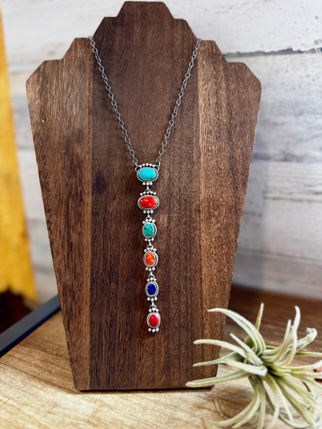 Sterling Silver Lariat Necklace – Native Made – Turquoise, Spiny, & Lapis Charms – One of a Kind necklaces Shopify Collective The Bijoux FAB Jewelry The Bijoux FAB Jewelry