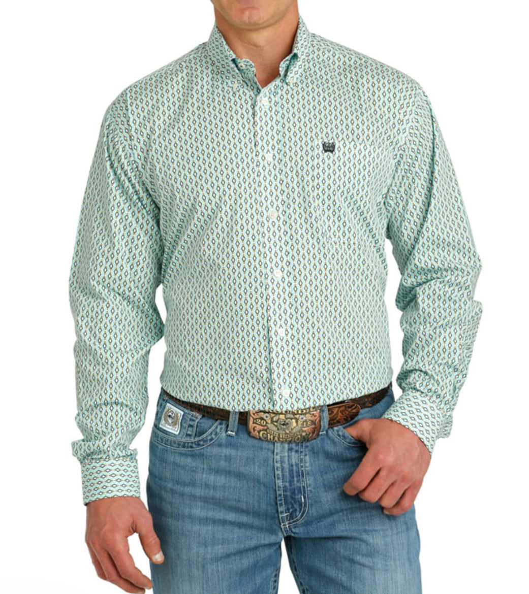 Cinch Men's Classic Blue Diamond Geo Print Button Down Western Long Sleeve Shirt Cinch