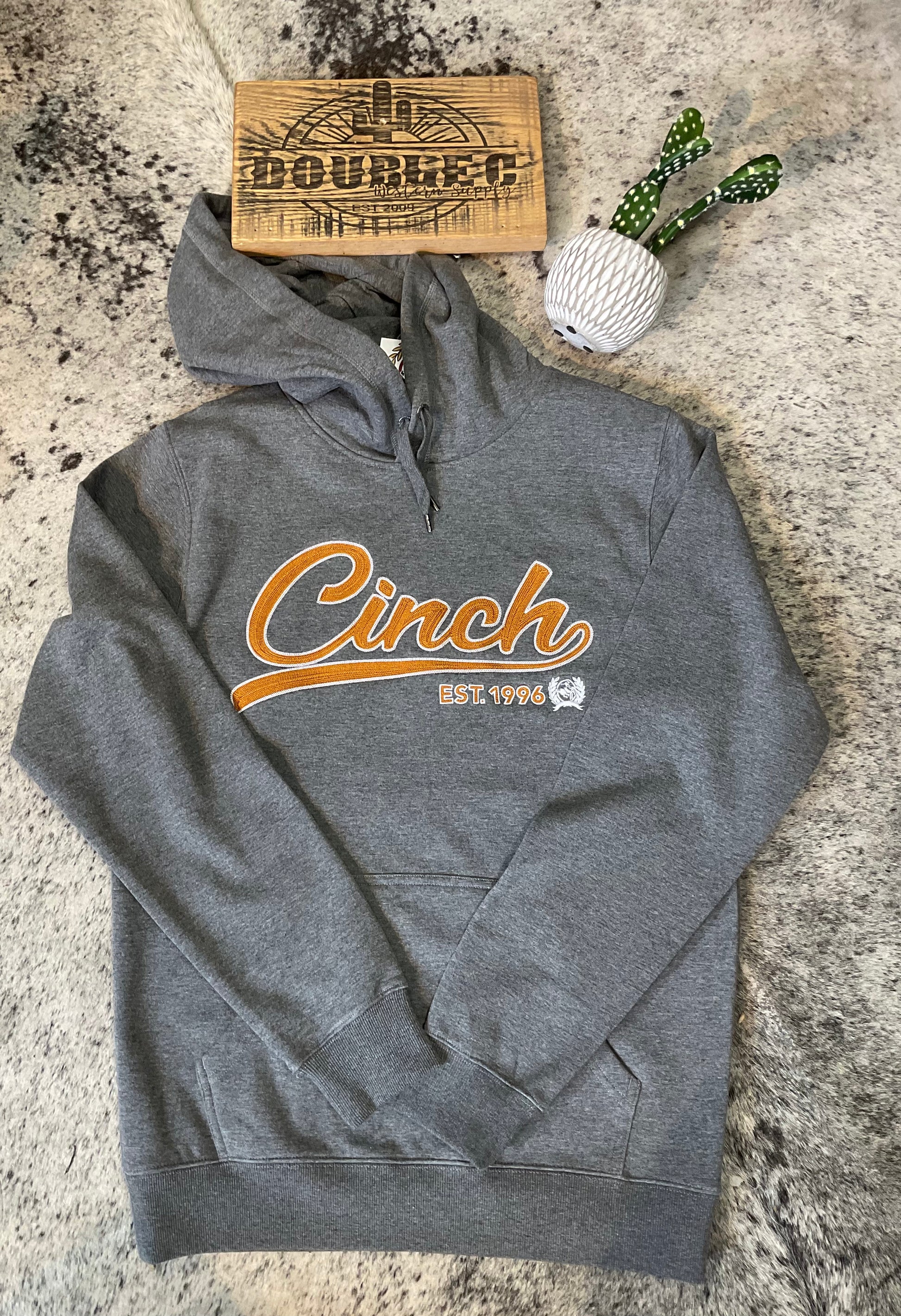 Cinch Mens Hoodie Gray With Orange Logo MWK1206032 Hoodie Cinch