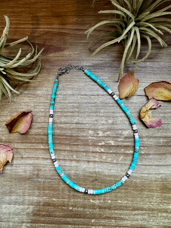 Turquoise Variscite & Pink Conch Choker – Exclusive Bijoux FAB Design Necklaces Shopify Collective The Bijoux FAB Jewelry The Bijoux FAB Jewelry