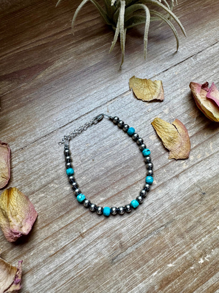 5mm Sterling Silver Pearl & Faceted Turquoise Bracelet Bracelets Shopify Collective The Bijoux FAB Jewelry The Bijoux FAB Jewelry
