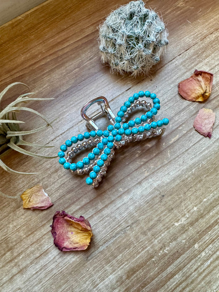 Turquoise magnesite bead bow hair clips hair clip Shopify Collective The Bijoux FAB Jewelry The Bijoux FAB Jewelry