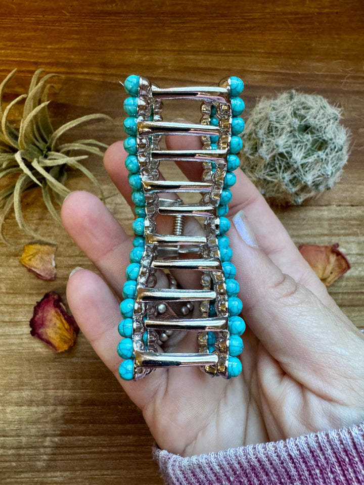 Turquoise magnesite bead bow hair clips hair clip Shopify Collective The Bijoux FAB Jewelry The Bijoux FAB Jewelry