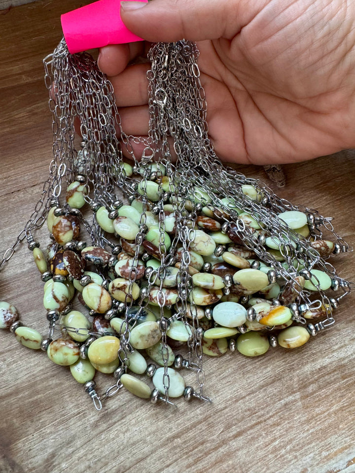 15-Inch Lemon Turquoise & Sterling Saucer Pearl Necklace on Paperclip Chain Necklaces Shopify Collective The Bijoux FAB Jewelry The Bijoux FAB Jewelry