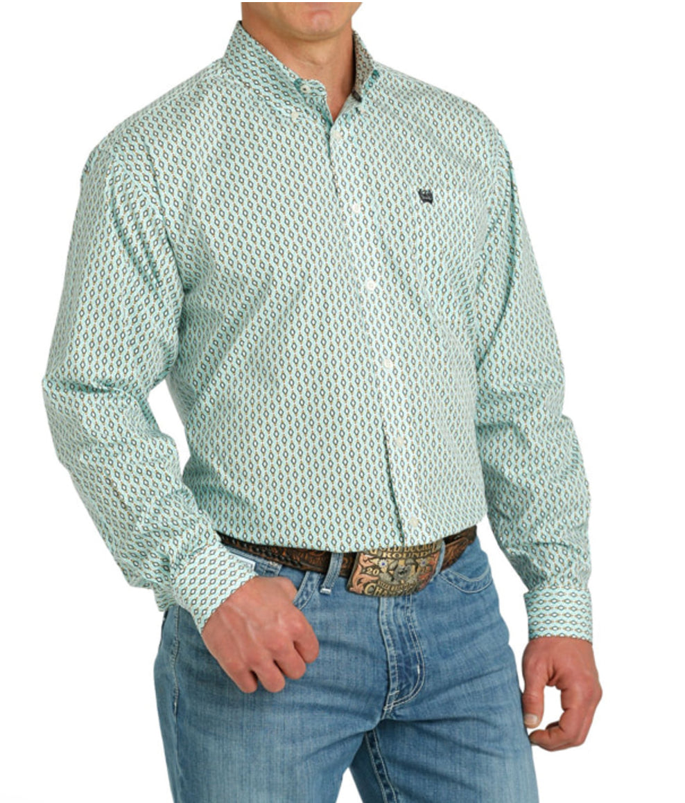 Cinch Men's Classic Blue Diamond Geo Print Button Down Western Long Sleeve Shirt Cinch