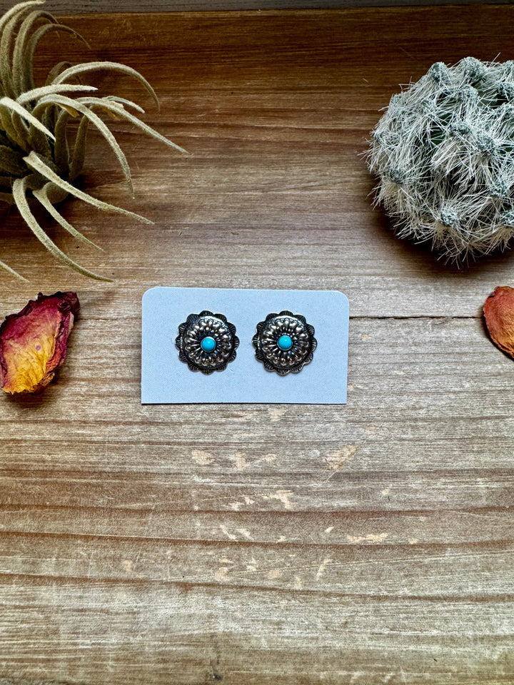Round stud earrings with Kingman turquoise - sterling silver Earrings Shopify Collective The Bijoux FAB Jewelry The Bijoux FAB Jewelry