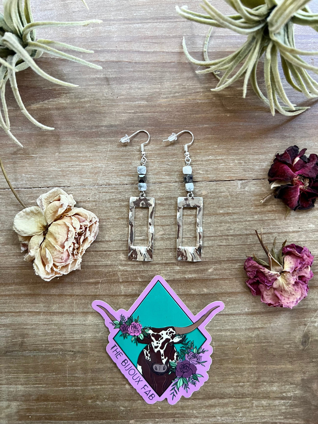 White magensite and terahertz stone dangle earrings Earrings Shopify Collective The Bijoux FAB Jewelry The Bijoux FAB Jewelry