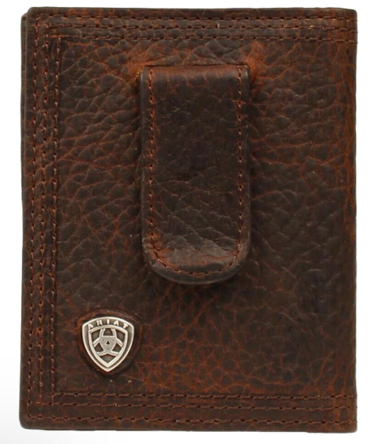 Ariat Men's Dark Brown Front Pocket Money Clip Bifold Wallet M & F