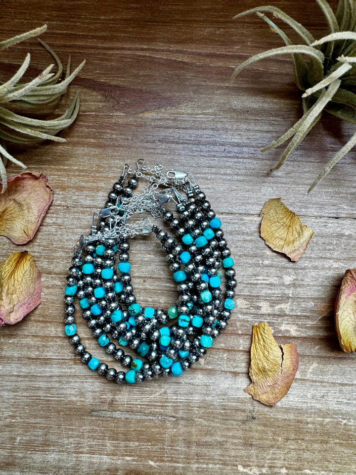 5mm Sterling Silver Pearl & Faceted Turquoise Bracelet Bracelets Shopify Collective The Bijoux FAB Jewelry The Bijoux FAB Jewelry