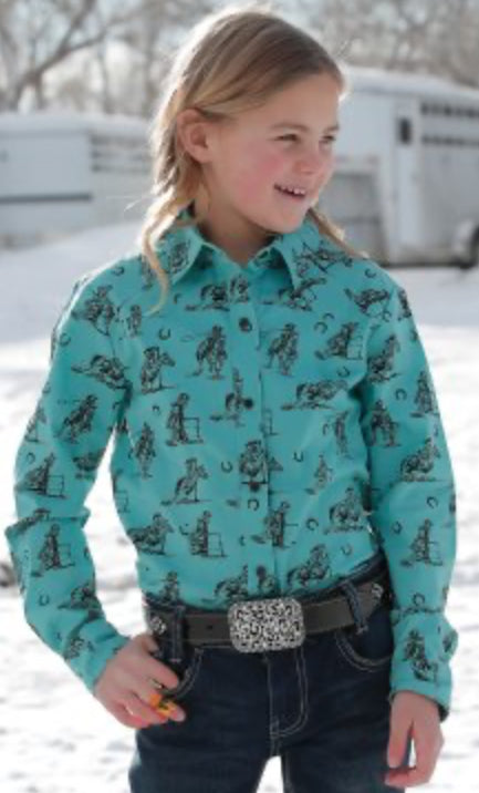 GIRL'S WESTERN PRINT TEE - TURQUOISE Shirt cruel girl girls Cinch
