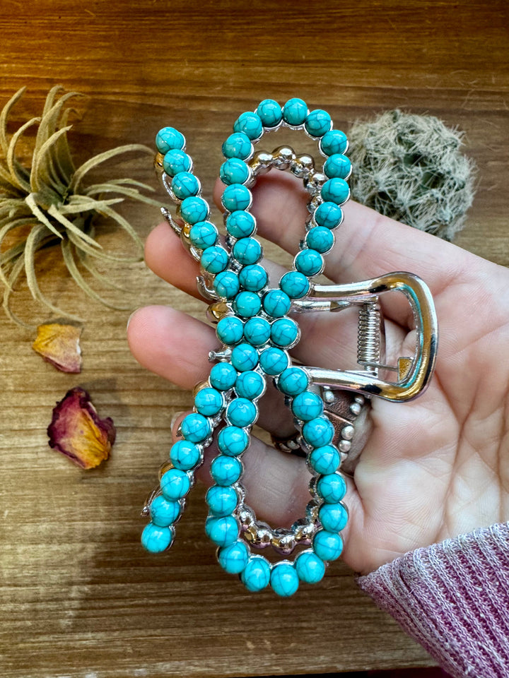 Turquoise magnesite bead bow hair clips hair clip Shopify Collective The Bijoux FAB Jewelry The Bijoux FAB Jewelry