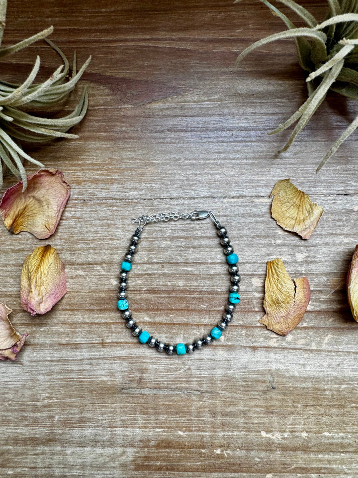5mm Sterling Silver Pearl & Faceted Turquoise Bracelet Bracelets Shopify Collective The Bijoux FAB Jewelry The Bijoux FAB Jewelry