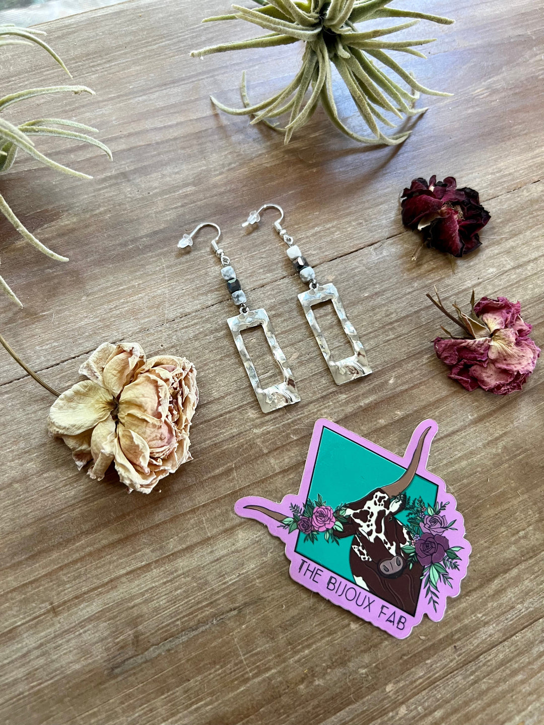 White magensite and terahertz stone dangle earrings Earrings Shopify Collective The Bijoux FAB Jewelry The Bijoux FAB Jewelry