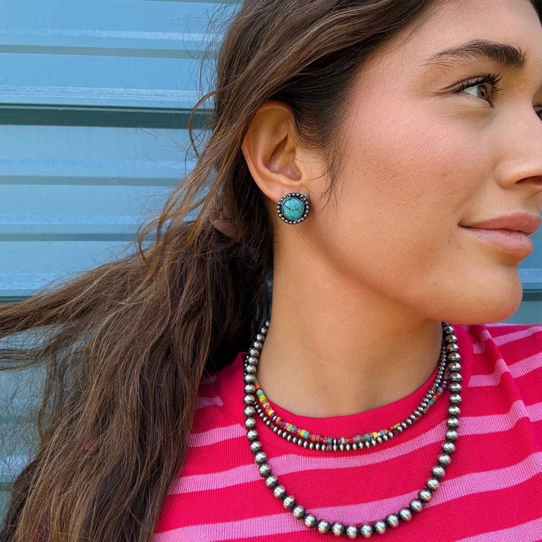 MJ Round Turquoise Stud Earrings Earrings Shopify Collective The Bijoux FAB Jewelry The Bijoux FAB Jewelry