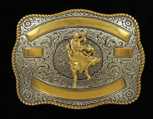 Crumrine® Western Belt Buckle Bull Rider Gold Silver