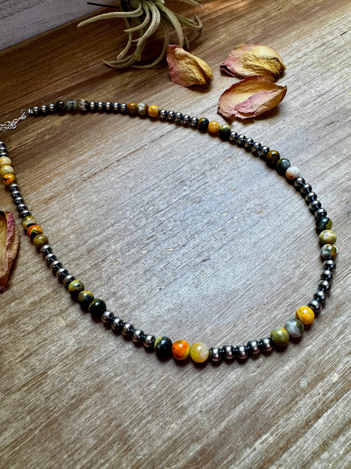 18-Inch Sterling Silver Pearl & Bumblebee Jasper Necklace Necklaces Shopify Collective The Bijoux FAB Jewelry The Bijoux FAB Jewelry