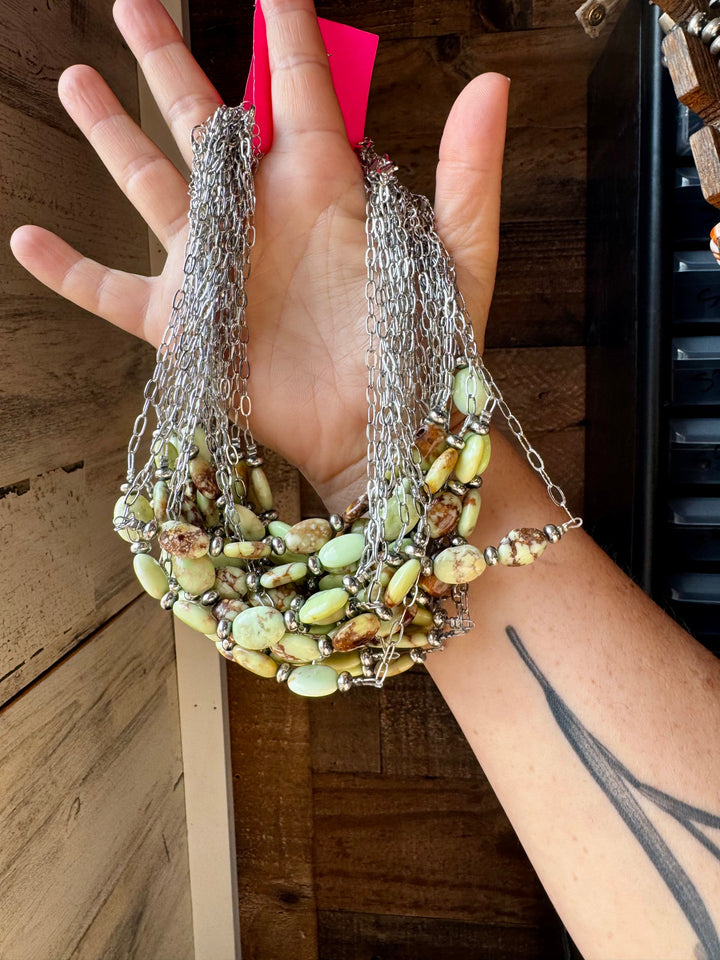 15-Inch Lemon Turquoise & Sterling Saucer Pearl Necklace on Paperclip Chain Necklaces Shopify Collective The Bijoux FAB Jewelry The Bijoux FAB Jewelry