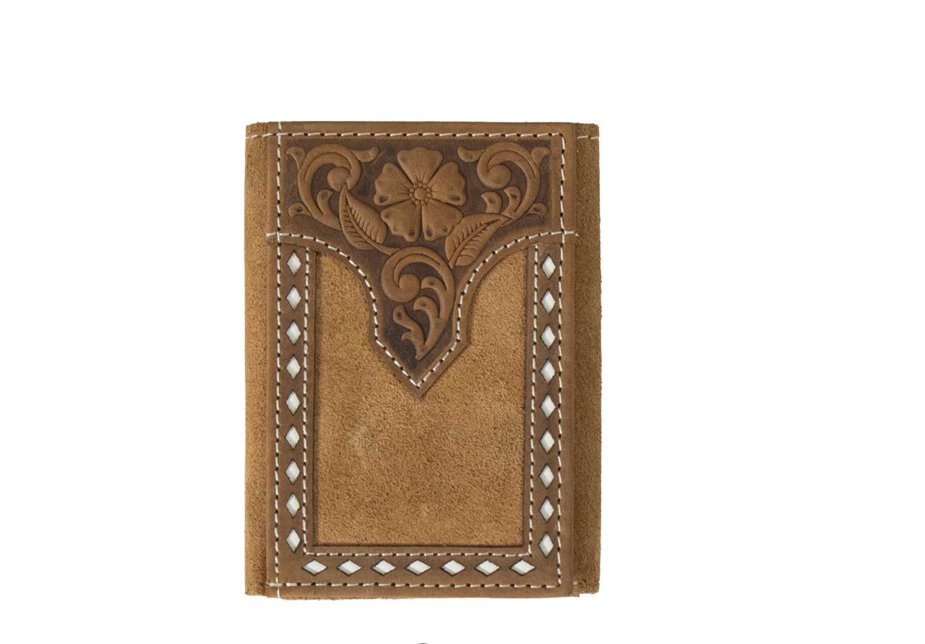 Nocona Men's Leather White Buck Lace Trifold Wallet - Tan N5415808 wallets Nocona