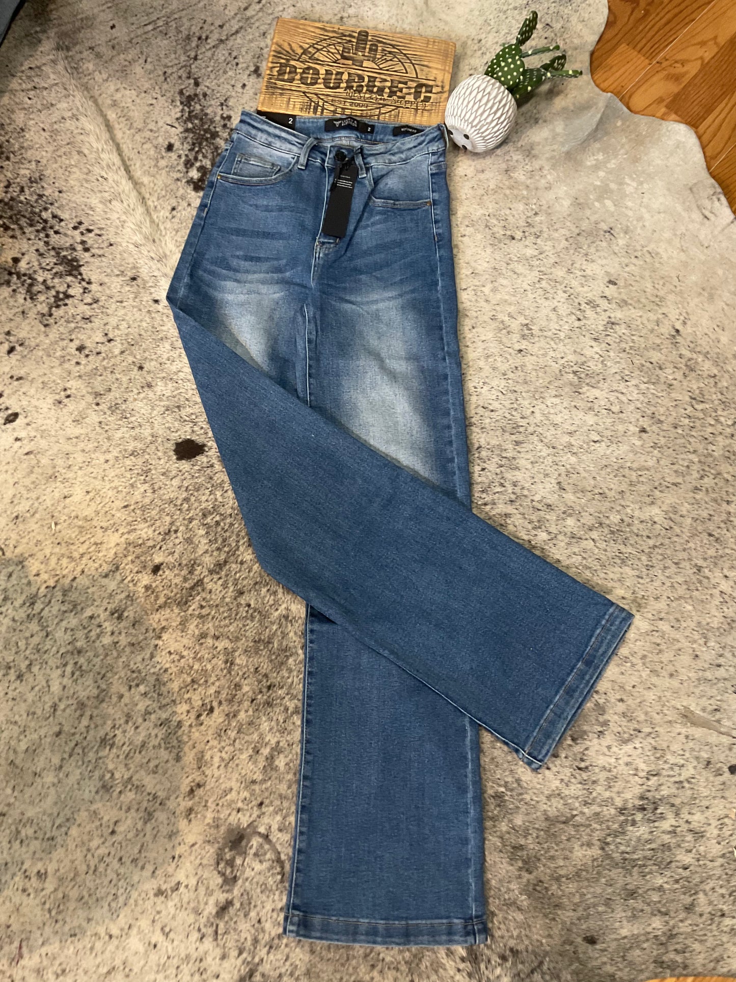 Mid Wash High Rise Trouser Jeans JE272-MW Jean Lucky & Blessed