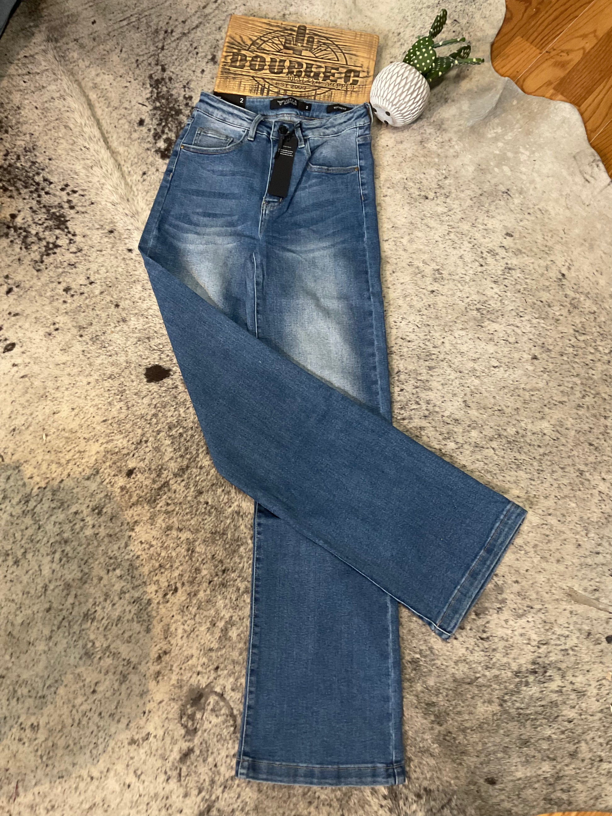 Mid Wash High Rise Trouser Jeans JE272-MW Jean Lucky & Blessed