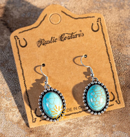 Rustic Couture's Oval Nature Stone with Silver/Brozen Base Dangling Earring Montana West