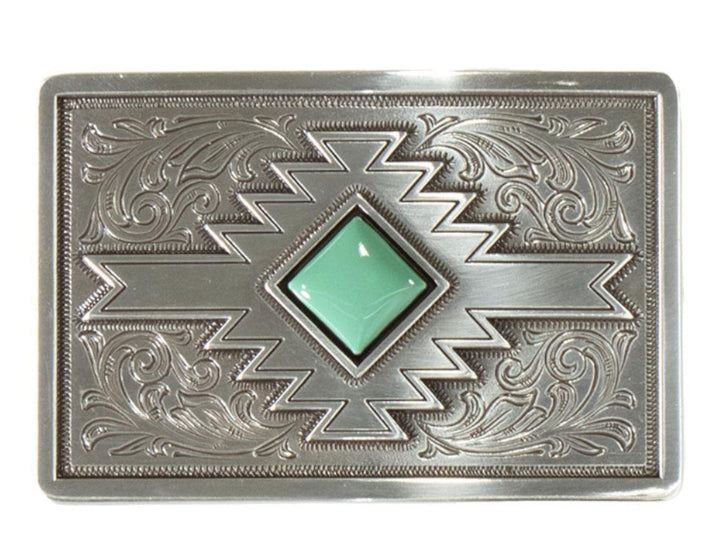 Blazin Roxx Belt Buckle Unisex Rectangle Turquoise Stone Silver M & F