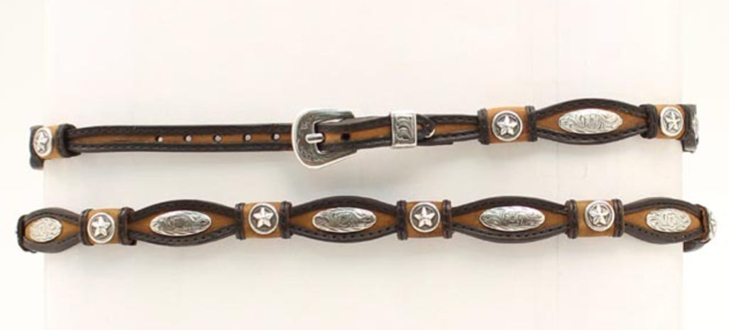 Hat Band Scalloped, Star Conchos, Brown & Black Hatband M & F