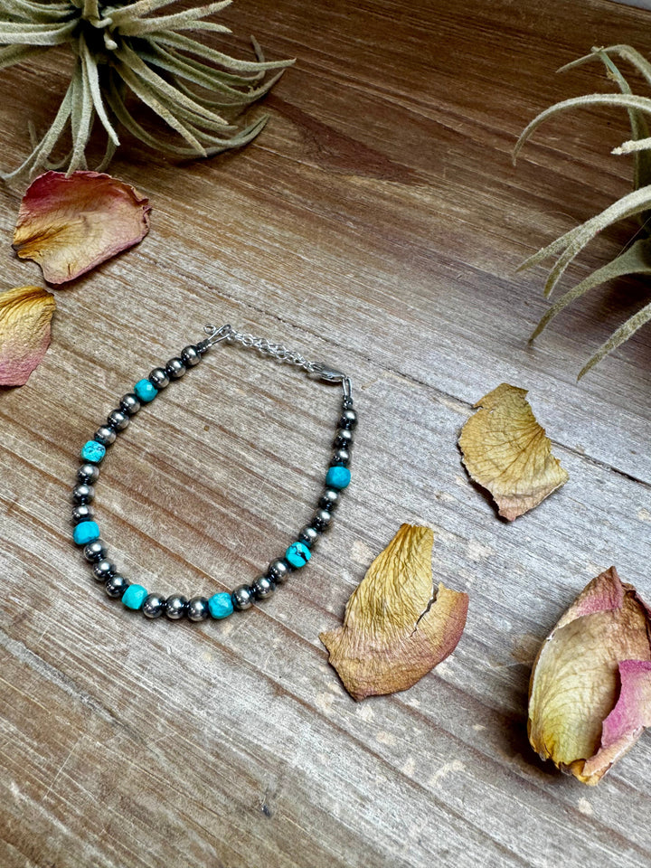 5mm Sterling Silver Pearl & Faceted Turquoise Bracelet Bracelets Shopify Collective The Bijoux FAB Jewelry The Bijoux FAB Jewelry