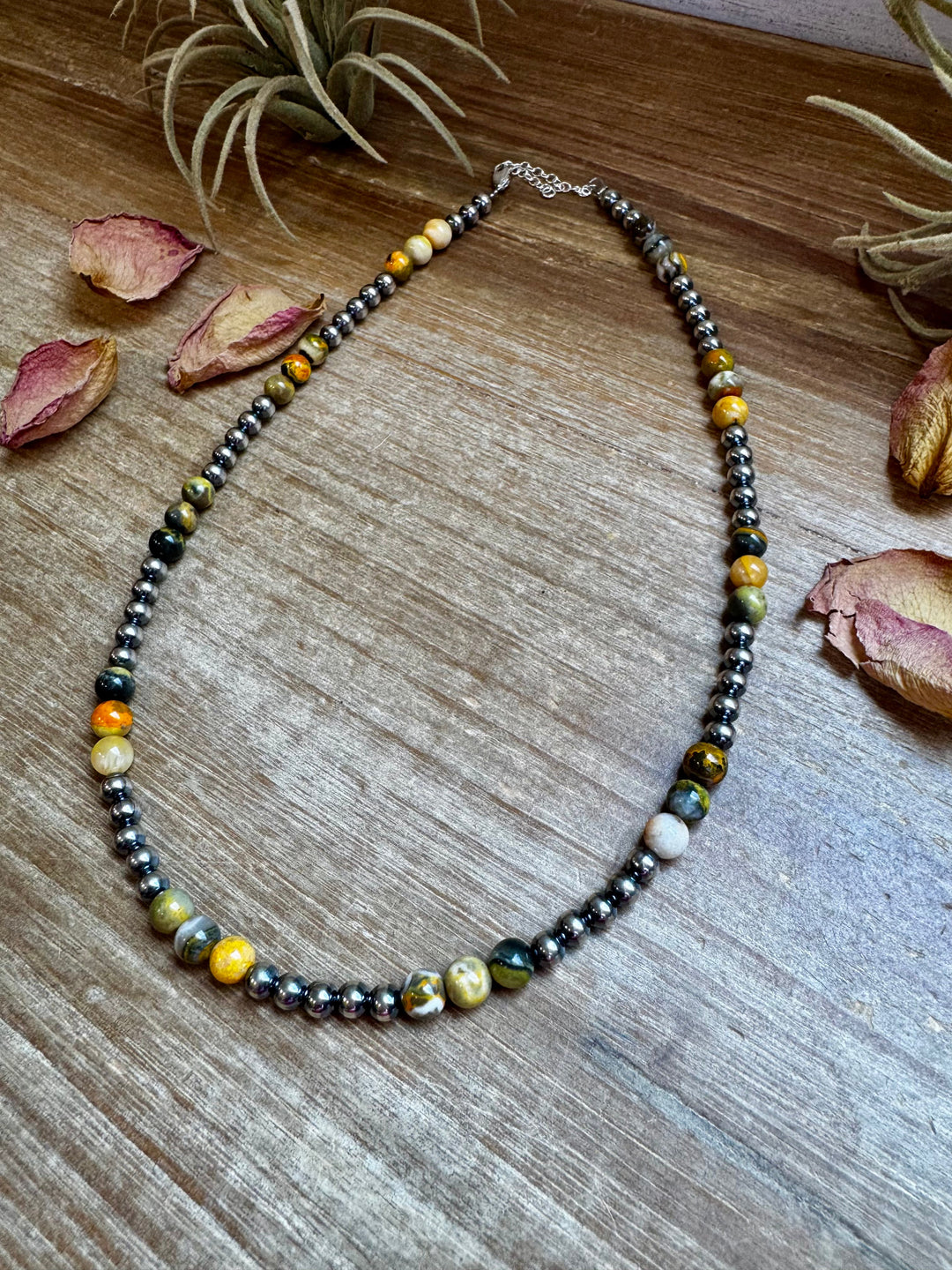18-Inch Sterling Silver Pearl & Bumblebee Jasper Necklace Necklaces Shopify Collective The Bijoux FAB Jewelry The Bijoux FAB Jewelry