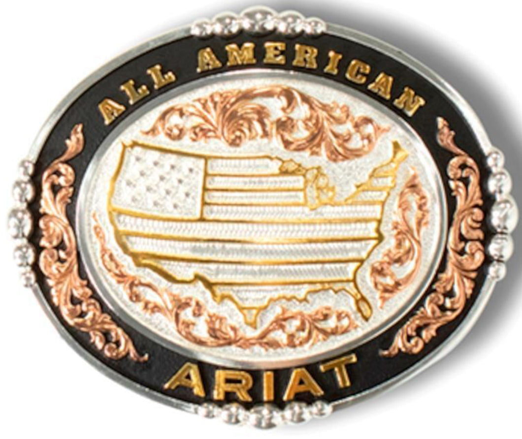 Ariat Western Mens Belt Buckle Oval All American USA Silver