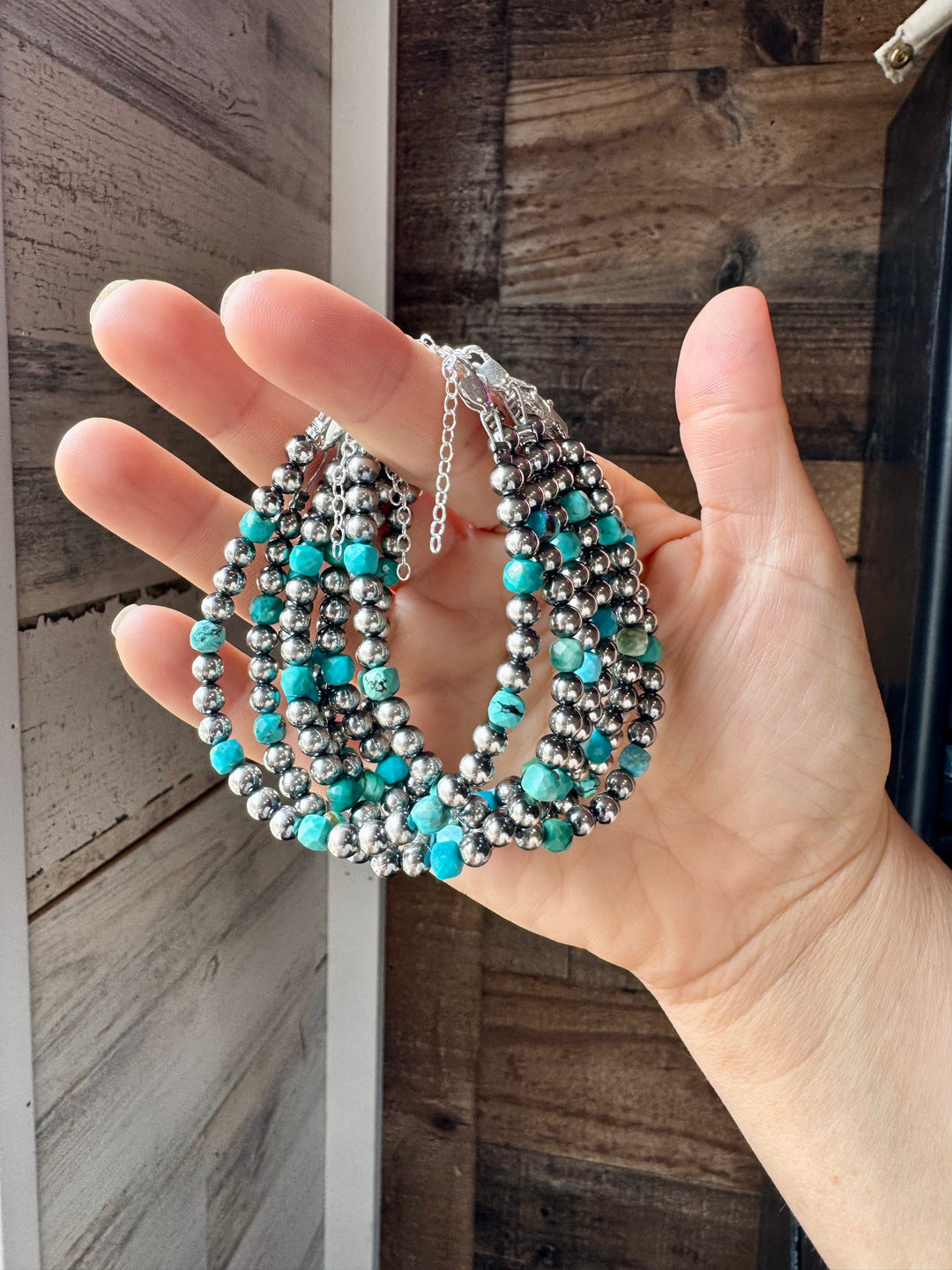 5mm Sterling Silver Pearl & Faceted Turquoise Bracelet Bracelets Shopify Collective The Bijoux FAB Jewelry The Bijoux FAB Jewelry