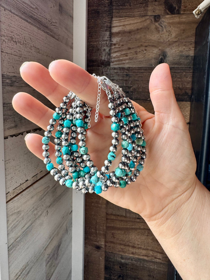 5mm Sterling Silver Pearl & Faceted Turquoise Bracelet Bracelets Shopify Collective The Bijoux FAB Jewelry The Bijoux FAB Jewelry