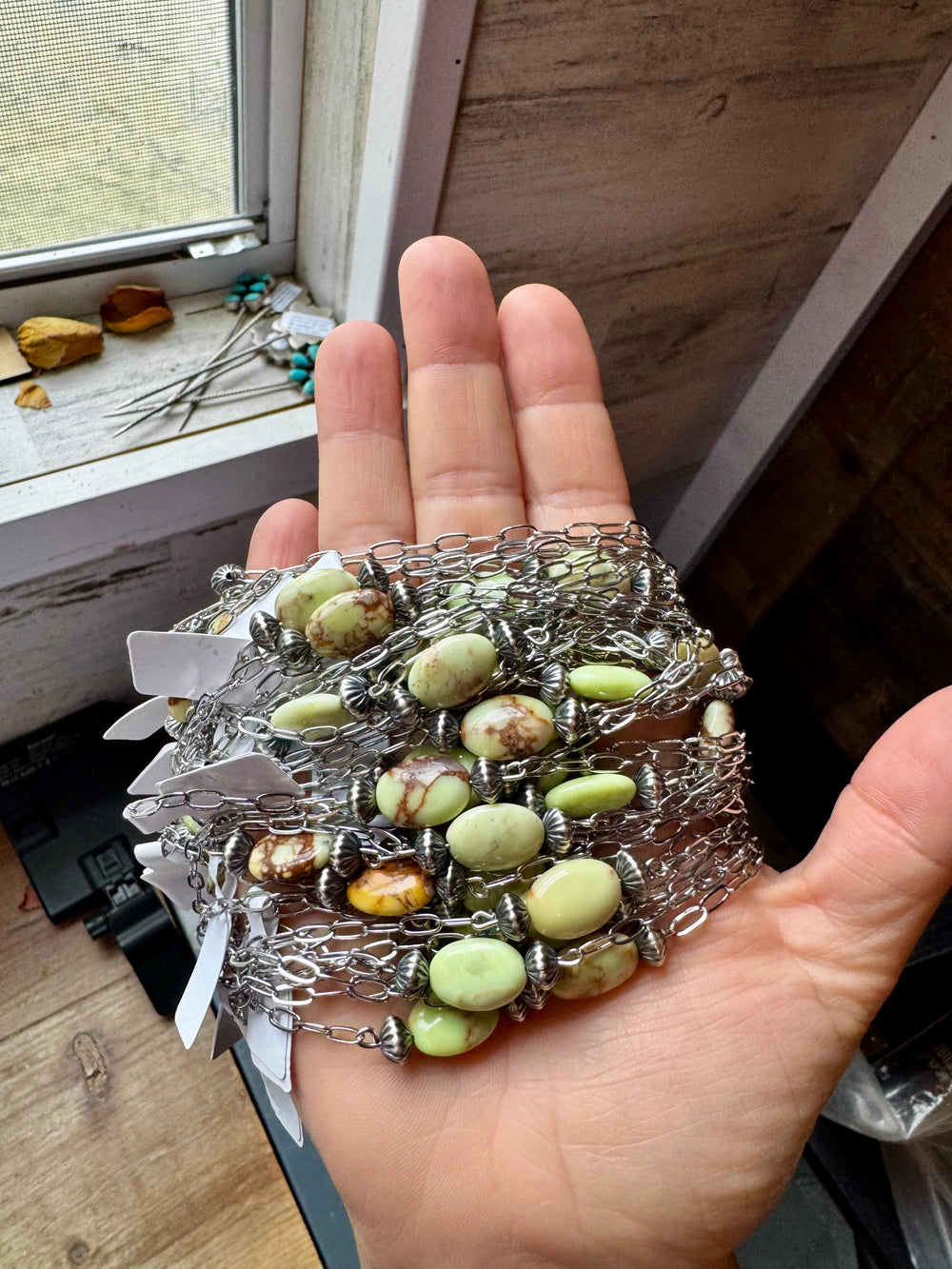 16-Inch Lemon Turquoise Magnesite Necklace with Sterling Saucer Pearls Necklaces Shopify Collective The Bijoux FAB Jewelry The Bijoux FAB Jewelry